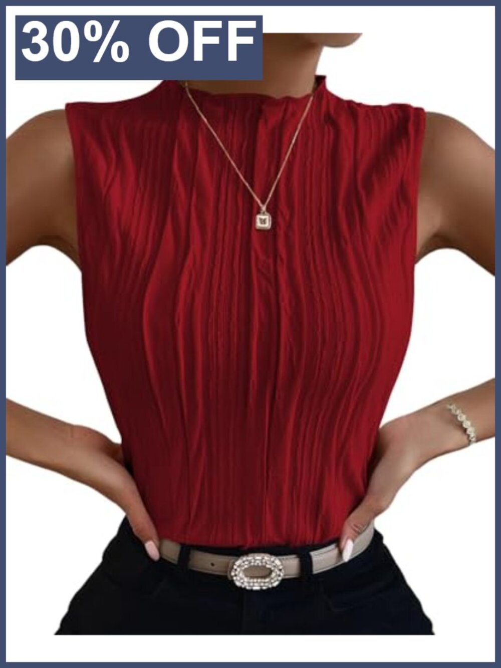 Women's Textured Sleeveless Mock Neck Tank Top Slim Fit Summer Blouse